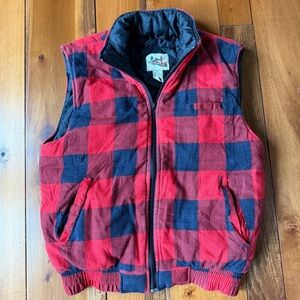Vintage Open Red and Black Buffalo Plaid Puffy Vest